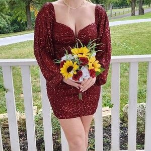 Long sleeve Burgundy Homecoming Dress